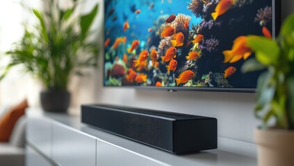 Home entertainment system.  TV and soundbar