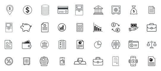 Clean Finance Line Art Vector Icons – Banking, Money, Investment, Budgeting & Financial Services