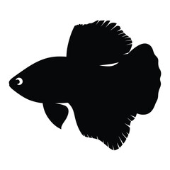 betta fish vector silhouette icon, black and white illustration of fish.