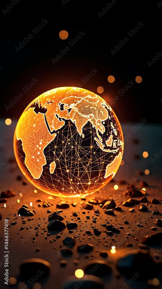 Poster digital globe with network connections shining on dark background