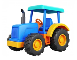 Obraz premium Playful Blue Tractor: A Cheerful Cartoon Farm Toy