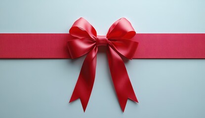 Red Satin Bow on Light Blue Background