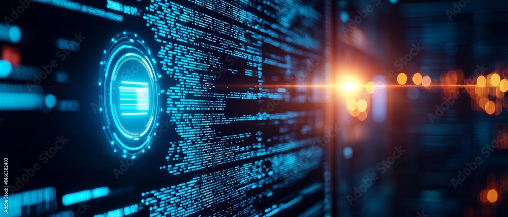 Poster cybersecurity threat protection awareness concept. futuristic digital interface with glowing lines a