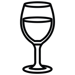 Detailed black outline shows a wine glass filled with liquid halfway