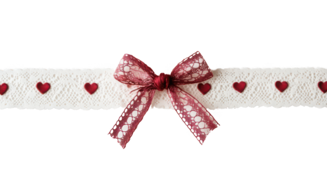 Beautiful Lace Ribbon with Heart Motifs and Elegant Bow for Crea