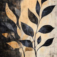Dark Botanical Leaf Silhouette: Abstract Grunge Style Nature Art