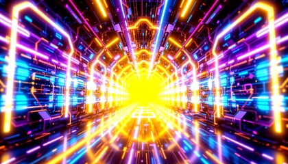 Naklejka premium an intricate, futuristic tunnel like environment filled with vibrant neon lights that create an abstract pattern