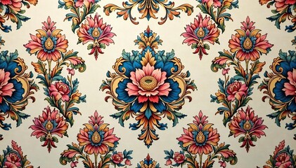 Intricate floral damask, repeating motif elegant, vintage, wallpaper, textile, repeating, classic