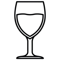 A minimalist outline depicts a wineglass filled with wine over a white background