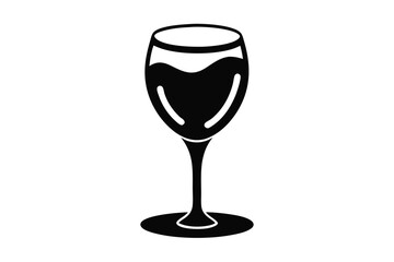 Stylized wine glass icon showcases rich, dark liquid with an elegant base shape