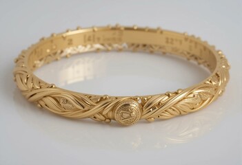 Ornate vintage gold bracelet with intricate floral patterns, elegant design, and premium quality.
