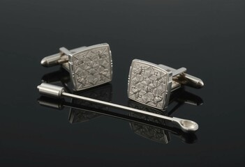 Polished silver cufflinks with intricate engravings, elegant design, and luxury craftsmanship.
