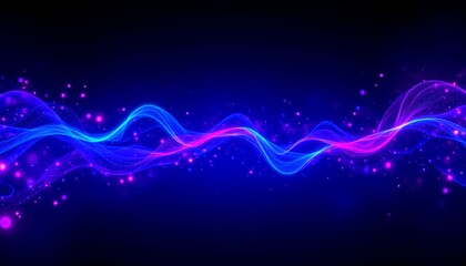 a vibrant, wavy line of purple and blue colors with energy like patterns resembling wavelengths, against a dark background that could represent space