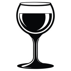 Stylized black outline reveals a classic wine glass filled with dark red wine
