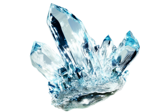 Spectacular blue crystal cluster formation, detailed mineral, cut out transparent