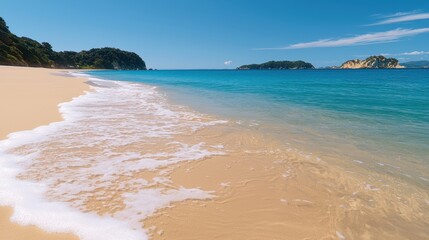Obraz premium a beach with a wave coming in on the shore