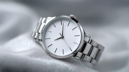 Elegant Simple Wristwatch on Silver Clean Fabric Background with Centered Focus for Timeless Style and Minimalist Aesthetic