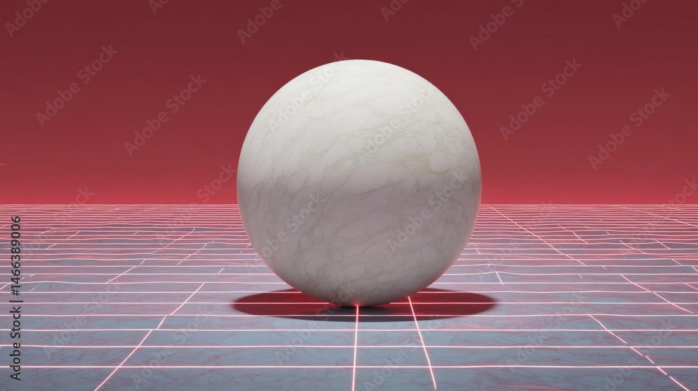 Poster 3d rendering of a white sphere on a red background. the sphere is spherical and appears to be made o