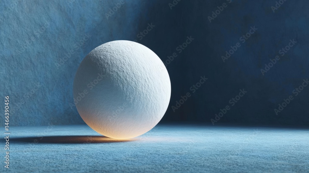 Poster 3d rendering of a white sphere on a blue surface. the sphere is spherical in shape and appears to be