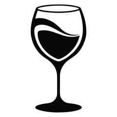 A single black wine glass is filled with red liquid that swirls