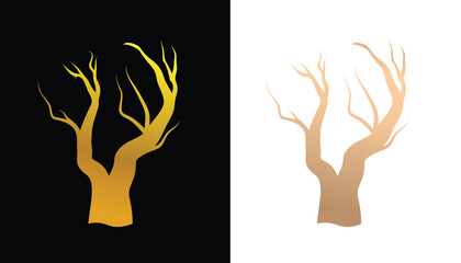 Beautiful tree vector image logo in gold color which is cool and amazing for design purposes with black and white background