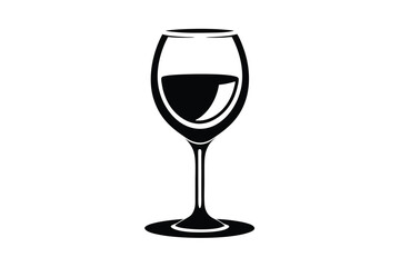 Elegant wine glass holding dark liquid is illustrated with a simplistic monochrome silhouette
