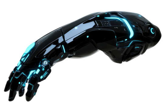 Futuristic Robotic Arm with Blue Glowing Details, cut out transparent - Powered by Adobe