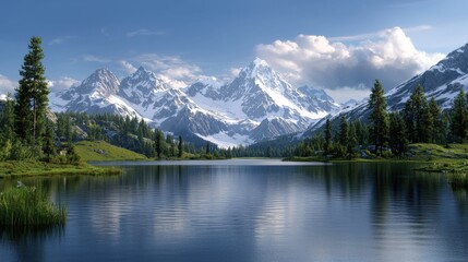 a lake surrounded by mountains and trees