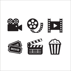 Cinema icons set with movie camera icon as vector illustration symbol for film business design.