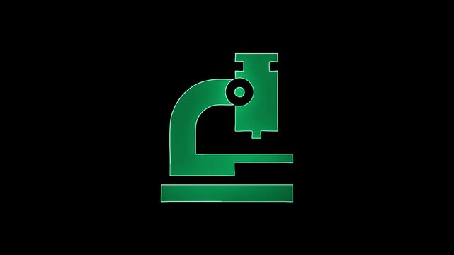 Neon microscope icon isolated on black background. Animation of a microscope icon with a glowing neon effect.