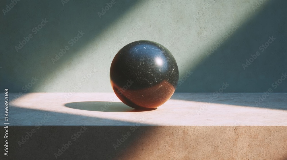 Poster single sphere on a concrete surface. the sphere is spherical in shape and appears to be made of a sh