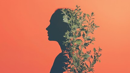 Silhouette of a person with plants growing from the head.