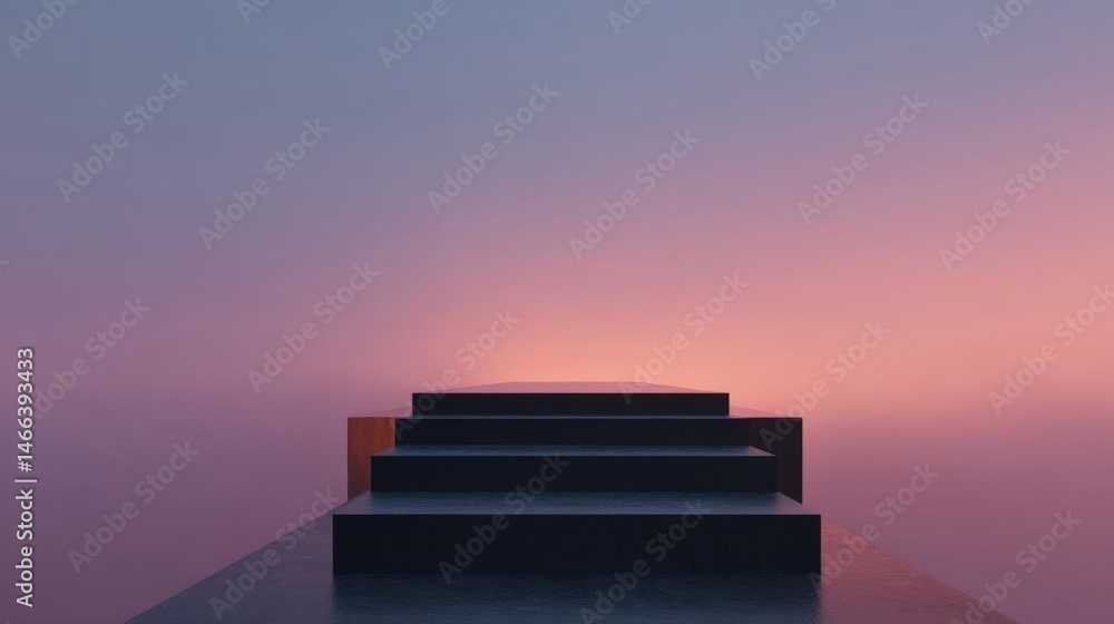 Poster set of three black steps leading up to the top of a pyramid-like structure. the stairs are made of c