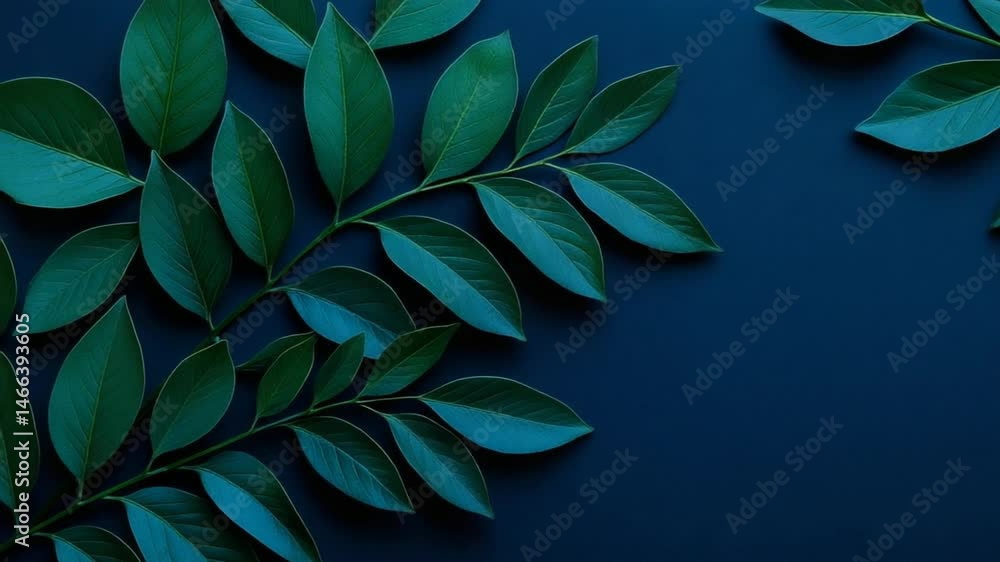 Poster lush green leaves on a dark background creating a serene and calming natural aesthetic for various d