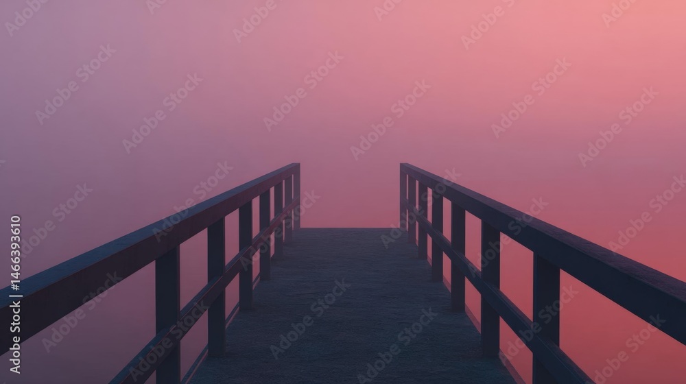 Poster long wooden bridge with a railing on either side. the bridge appears to be empty, with no people or 