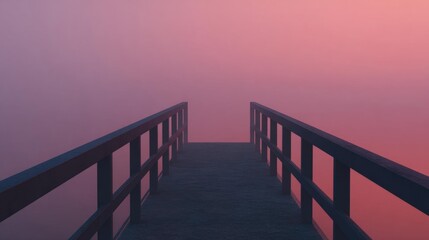 Fototapeta premium Long wooden bridge with a railing on either side. the bridge appears to be empty, with no people or other objects on it.