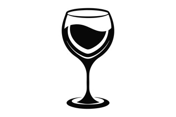 Black silhouette of a wine glass with liquid presents simple elegance against white