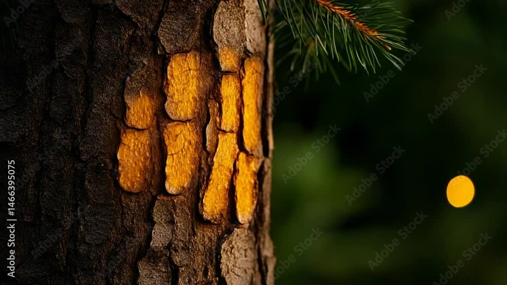 Poster close-up of tree bark with natural patterns and warm light creating a textured and inviting atmosphe