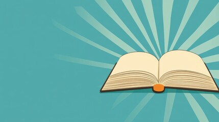 Open Book Retro Style Illustration Teal Background Knowledge Wisdom Reading Literature Education