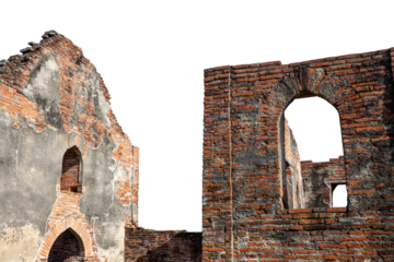 Ruins of old church isolated on white background