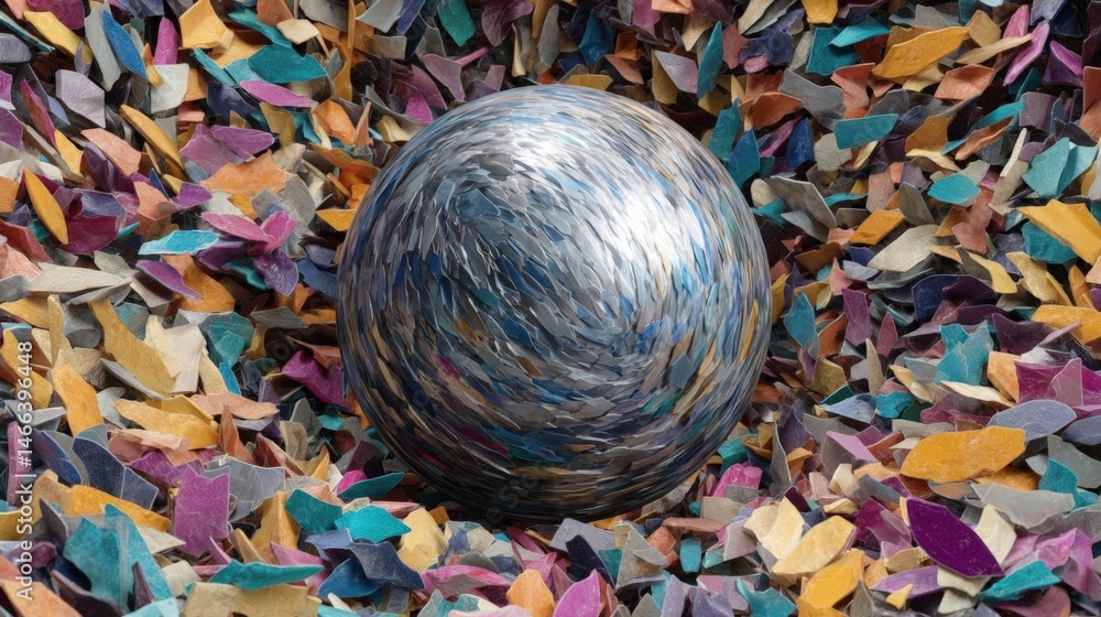 Aufkleber spherical object in the center of a pile of colorful confetti.