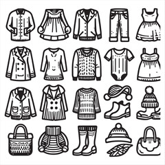 vector collection of clothing icon clipart in editable line style
