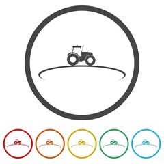 Agriculture and farming with a tractor icon. Set icons in color circle buttons