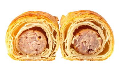 Closeup of a delicious savory pastry filled with meat, culinary delight delicious