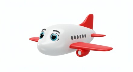 Fototapeta premium cute 3d cartoon white and red airplane on white background