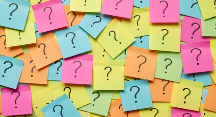 Colorful Sticky Notes Question Marks Brainstorming Ideas Concepts Strategy Planning Problem Solving Uncertainty Doubt