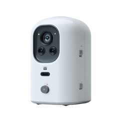 Wireless security camera with a compact design is isolated against a clean white background, perfect for modern smart home surveillance and security systems.