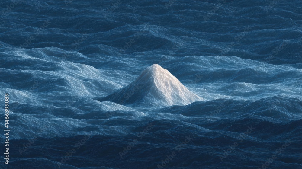 Poster digital illustration of a large iceberg floating in the middle of the ocean. the iceberg is white an