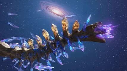 Cosmic spine adorned with crystals in space. - Powered by Adobe