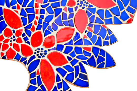 Floral mosaic with red and blue tiles, cut out transparent - Powered by Adobe
